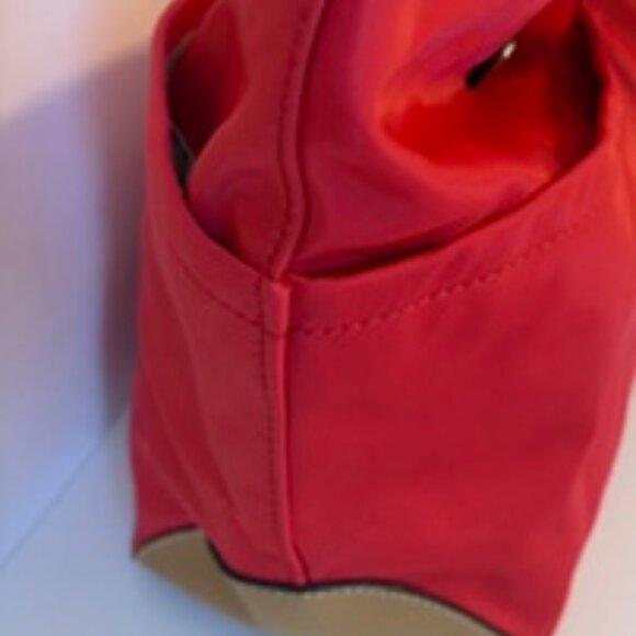 Calvin Klein Red Nylon Tote Bag with Gold-tone Hardware and Tan Handles